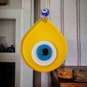 Orta Boy Şeffaf Sarı Damla Desen Nazar Boncuklu Duvar Dekoru Cam Duvar Süsü - 1