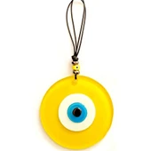 Tasarım Harikası Deri İpli Nazar Boncuklu Sarı Cam Duvar Süsü - 2