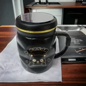 Ayna Kapaklı Panda Desenli Porselen Kupa Bardak Siyah Kupa Bardak - 4