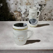 Ayna Kapaklı Panda Desenli Porselen Kupa Bardak Beyaz Kupa Bardak - 2