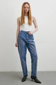 Taş İşlemeli Mom Jean Mavi - 2