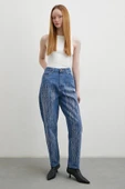 Taş İşlemeli Mom Jean Mavi - 1