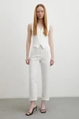 Önü Pensli Skinny Kumaş Pantolon Ekru - 2