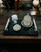 Vow Siyah Desenli Söz Tepsisi ve Damat Kahve Fincanı  Siyah - 3