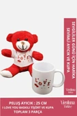 Özel Tasarım Sevgililer Doğum Günü Özel Kaliteli Romantik Love Baskılı Kupa Kırmızı Ayıcık Seti thumbnail 1