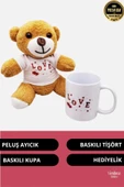 Özel Tasarım Sevgililer Doğum Günü Özel Kaliteli Romantik Love Tasarımlı Kahverengi Ayıcık Kupa Seti - 2
