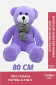 Özel Üretim Sevgililer Doğum Günü Hediye Manita Eş Sevgili Sevimli Papyonlu 80 Cm Mor Büyük Ayıcık thumbnail 1