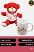 Özel Tasarım Sevgililer Doğum Günü Özel Kaliteli Romantik Love Baskılı Kupa Kırmızı Ayıcık Seti thumbnail 2