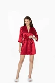 Pierre Cardin Bordo Saten Kısa Tek Sabahlık 1010 - 1