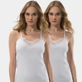 Türen Kadın Güpür Detaylı İp Askılı Kaşkorse 2'li Pamuklu Atlet 219/Beyaz - 2