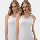 Türen Kadın Şerit Detaylı İnce Askılı Kaşkorse 2’li Pamuklu Atlet 204/Beyaz - 2