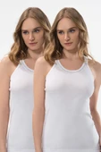 Türen Kadın Şerit Detaylı İnce Askılı Kaşkorse 2’li Pamuklu Atlet 204/Beyaz - 6