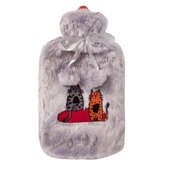 Biggdesign Cats Gri Peluş Sıcak Su Torbası, Yumuşak Kılıf, 2 L, Kedili Tasarım, 20x35, Su Sızdırmaz - 1
