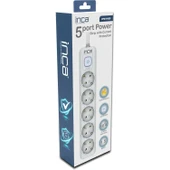 Inca IPW-44GB 5 port Akım Korumalı Led Tuşlu Priz 1.5M - Beyaz - 1