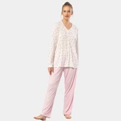 Empirme Patlı Battal Uzun Kollu Pijama Takım 3366/Pembe - 4