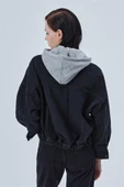 Quzu Siyah Kapüşonlu Owersize Ceket - 5