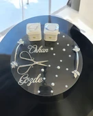 Clarity Gümüş Şeffaf İncili Söz Tepsisi Nişan Tepsisi ve Damat Kahve Fincan Tepsisi - 2