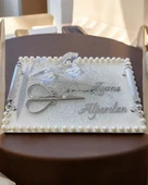 Raya Gümüş İncili Söz Nişan Tepsisi  krem - 1