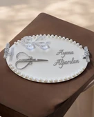 Talia İncili Gümüş Söz Nişan Tepsisi krem - 1