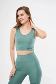 Yüksek Bel Dalgıç Croplu Biker Şortlu Takım - Mint Yeşili thumbnail 3
