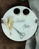 Cherish Gümüş Beyaz Söz Nişan Tepsisi Beyaz - 1