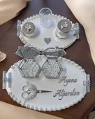 Lustre İncili Söz Nişan Tepsisi  GRİ - 2