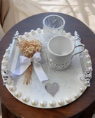 Ethereal Gümüş İncili Söz Nişan Tepsisi Beyaz - 4