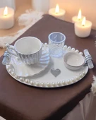 Luna İncili Gümüş Damat Kahve Tepsisi  GRİ - 1