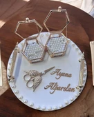 Ansel Gold İncili Söz Nişan Tepsisi  Beyaz - 1