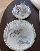 Ethereal Gümüş İncili Söz Nişan Tepsisi Beyaz - 1