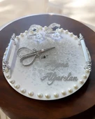 Ethereal Gümüş İncili Söz Nişan Tepsisi Beyaz - 3