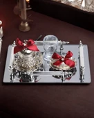 Reverence Gümüş Söz Kahve Damat Tepsisi  Kırmızı - 1