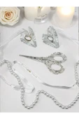 Pietra Kristal Cam Yüzük Yükselticisi ve Söz Makası Seti  Beyaz - 1