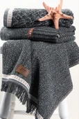 Cotton Box 3'lü Jakarlı Havlu Seti Denim Antrasit 50x90 - 2