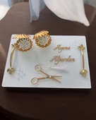 Adore Gold Beyaz İncili Söz Tepsisi Nişan Tepsisi ve Damat Kahve Fincan Tepsisi  GRİ - 2