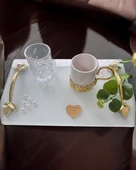 Adore Gold Beyaz İncili Söz Tepsisi Nişan Tepsisi ve Damat Kahve Fincan Tepsisi  Beyaz - 3