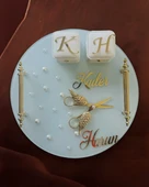 Beloved Gold Beyaz İncili Söz Tepsisi Nişan Tepsisi ve Damat Kahve Fincan Tepsisi  krem - 2