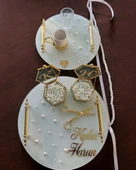 Beloved Gold Beyaz İncili Söz Tepsisi Nişan Tepsisi ve Damat Kahve Fincan Tepsisi  gold - 1
