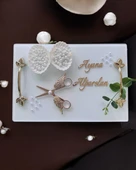 Adore Gold Beyaz İncili Söz Tepsisi Nişan Tepsisi ve Damat Kahve Fincan Tepsisi  BORDO - 4
