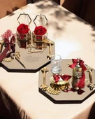 Affinity Sekizgen Gold Söz Nişan Tepsisi ve Damat Kahve Fincan Tepsisi  Kırmızı - 1