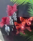 Vita Gümüş Dekoratif Kelebek ve Tüylük Kırmızı - 1