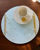 Beloved Gold Beyaz İncili Söz Tepsisi Nişan Tepsisi ve Damat Kahve Fincan Tepsisi  krem - 3