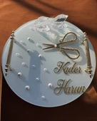 Beloved Gold Beyaz İncili Söz Tepsisi Nişan Tepsisi ve Damat Kahve Fincan Tepsisi  Beyaz - 2