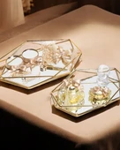Elation Gold Prizma Söz Nişan Tepsisi ve Damat Kahve Fincan Tepsi Seti  gold - 1