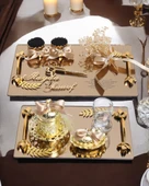 Harmony Gold Söz Nişan Tepsisi ve Damat Kahve Fincan Tepsisi  gold - 1