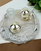 Enchant Gümüş Polyester Söz Tepsisi ve Damat Kahve Fincan Tepsisi   GRİ - 3