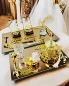 Cherish Gold Aynalı Nişan Tepsisi ve Söz Tepsisi Beyaz - 1