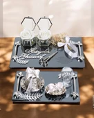 Harmony Gümüş Söz ve Nişan Tepsisi Damat Fincan Kahve Tepsisi  Beyaz - 1