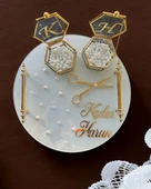 Beloved Gold Beyaz İncili Söz Tepsisi Nişan Tepsisi ve Damat Kahve Fincan Tepsisi  gold - 2