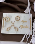 Bonding Gold Beyaz İncili Söz Tepsisi Nişan Tepsisi ve Damat Kahve Fincan Tepsisi  Kırmızı - 2